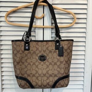 Coach Tan and Black Signature Tote